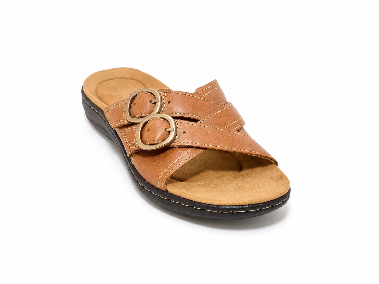 😍 Women’s Comfort Leather Slide Sandals – Soft Cushioned Footbed & Adjustable Buckle Straps ✨