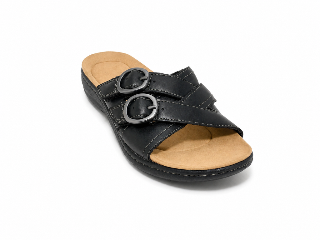 😍 Women’s Comfort Leather Slide Sandals – Soft Cushioned Footbed & Adjustable Buckle Straps ✨