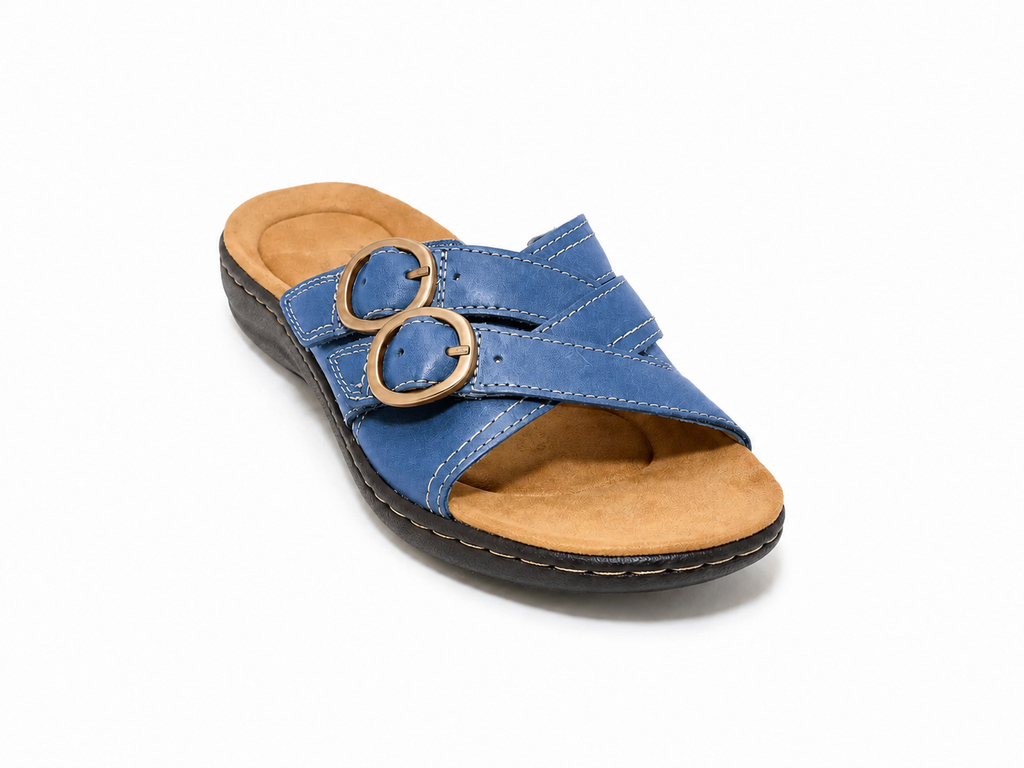 😍 Women’s Comfort Leather Slide Sandals – Soft Cushioned Footbed & Adjustable Buckle Straps ✨