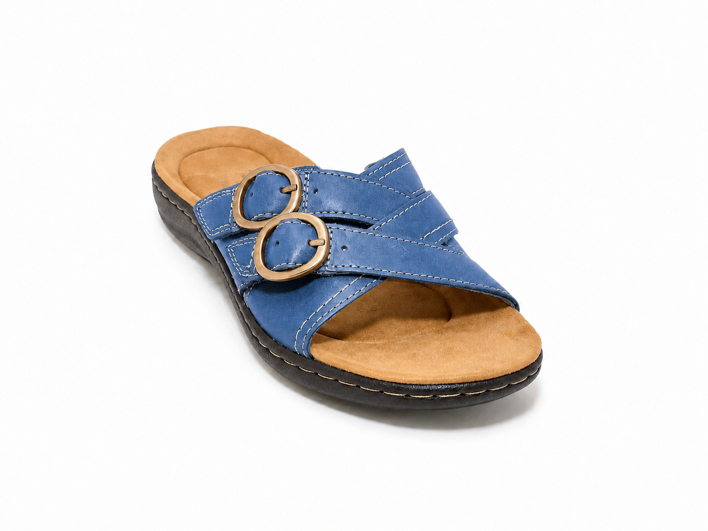 😍 Women’s Comfort Leather Slide Sandals – Soft Cushioned Footbed & Adjustable Buckle Straps ✨