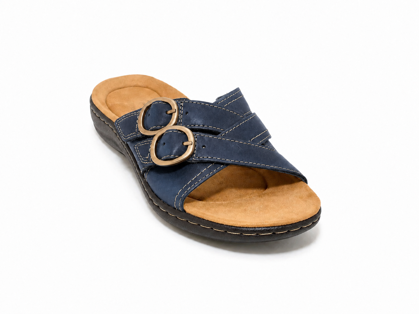 😍 Women’s Comfort Leather Slide Sandals – Soft Cushioned Footbed & Adjustable Buckle Straps ✨