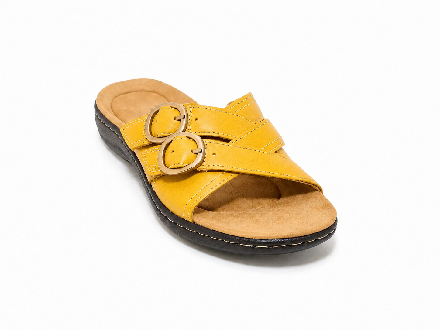 😍 Women’s Comfort Leather Slide Sandals – Soft Cushioned Footbed & Adjustable Buckle Straps ✨