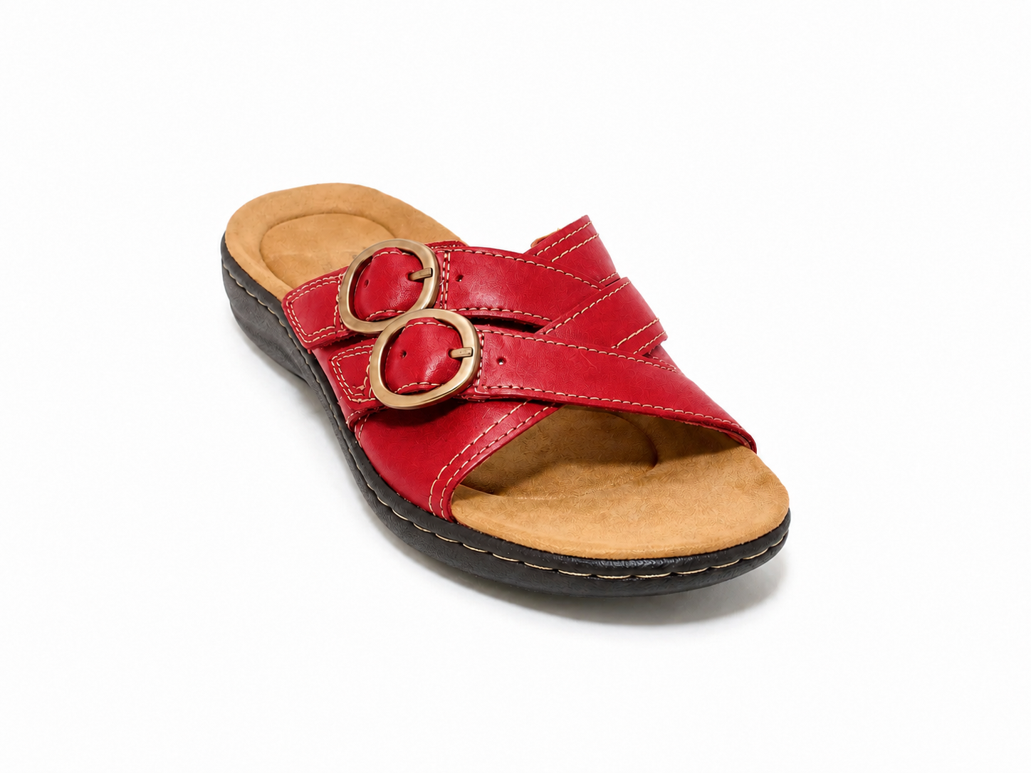 😍 Women’s Comfort Leather Slide Sandals – Soft Cushioned Footbed & Adjustable Buckle Straps ✨