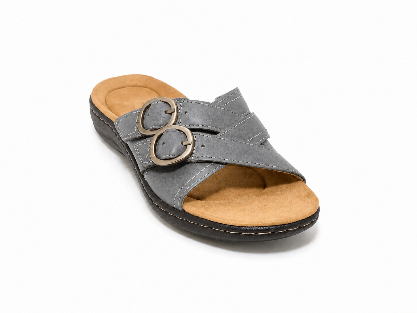 😍 Women’s Comfort Leather Slide Sandals – Soft Cushioned Footbed & Adjustable Buckle Straps ✨
